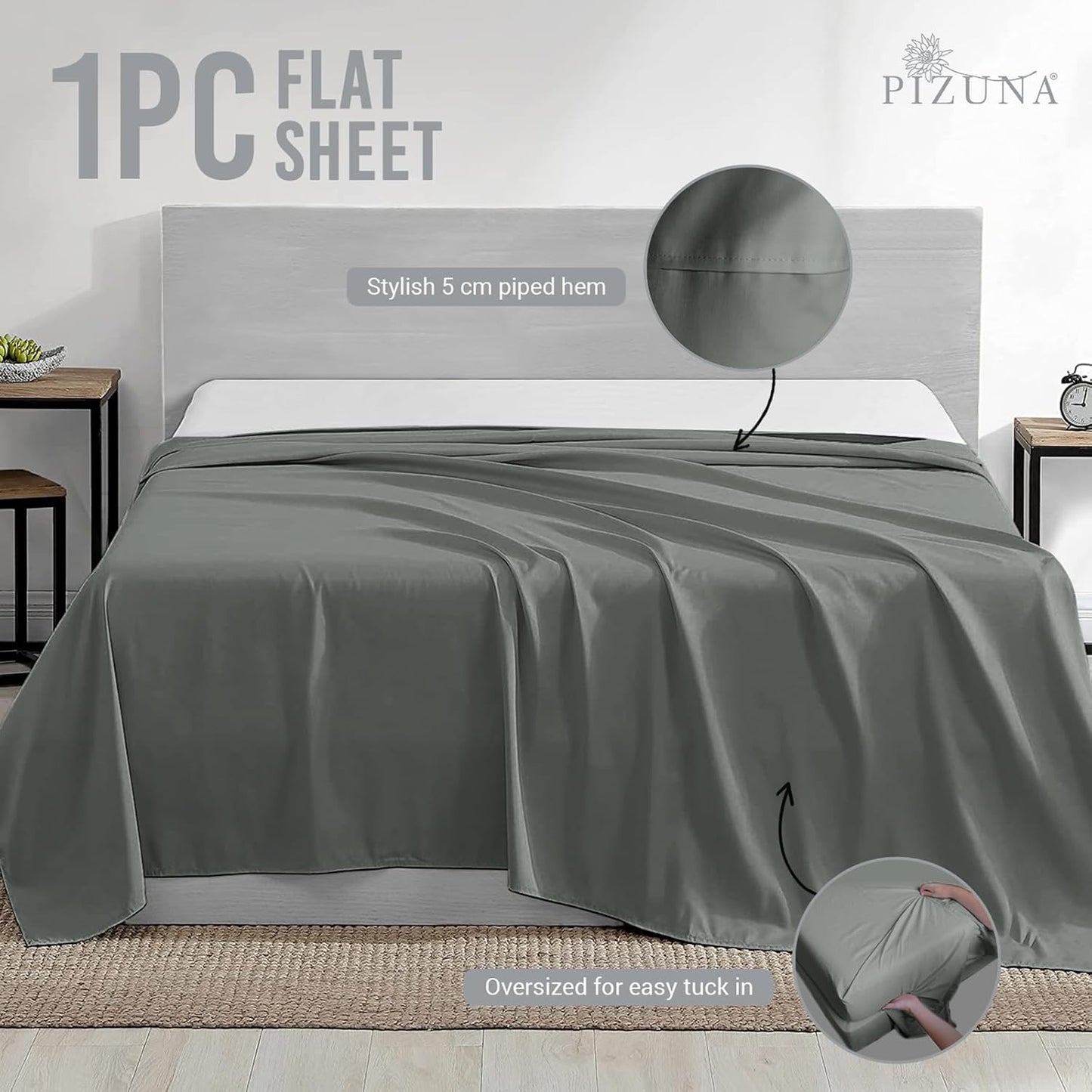 600 Thread Count King Cotton Flat Sheet Dark Grey 1pc, 100% Long Staple Pure Cotton Crisp & Light Weight Sateen Weave Flat Sheet for Bed with Stylish 4 Inch Hem (Dark Gray 100% Cotton Flat Sheet King)
