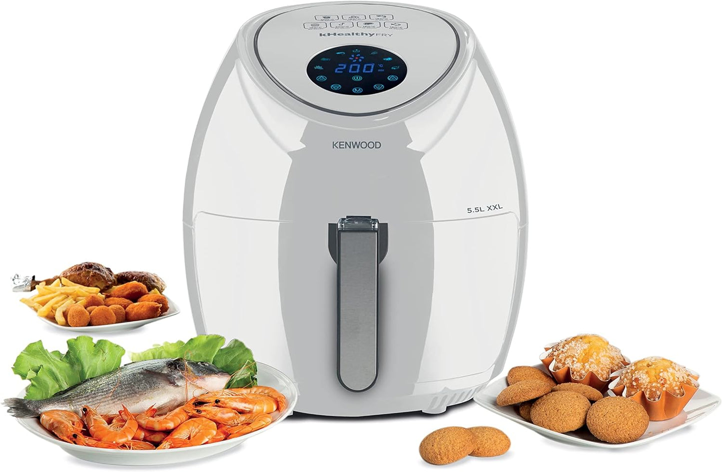 Kenwood Digital Air Fryer XXL 5.5L 2.4KG 1800W with Rapid Hot Air Circulation for Frying, Grilling, Broiling, Roasting, Baking and Toasting HFP50.000WH, White