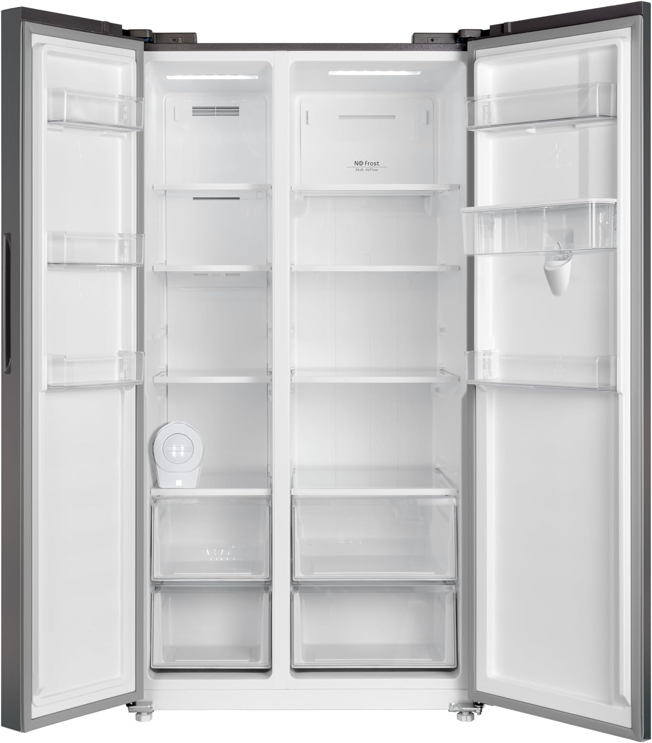 KROME 600L Gross, Side By Side Refrigerator with Multi Air Flow System, Electronic Touch Temperature Control, Door Alarm, No Frost Cooling System, 10 Year Compressor Warranty, Silver- KR-SBS601SM