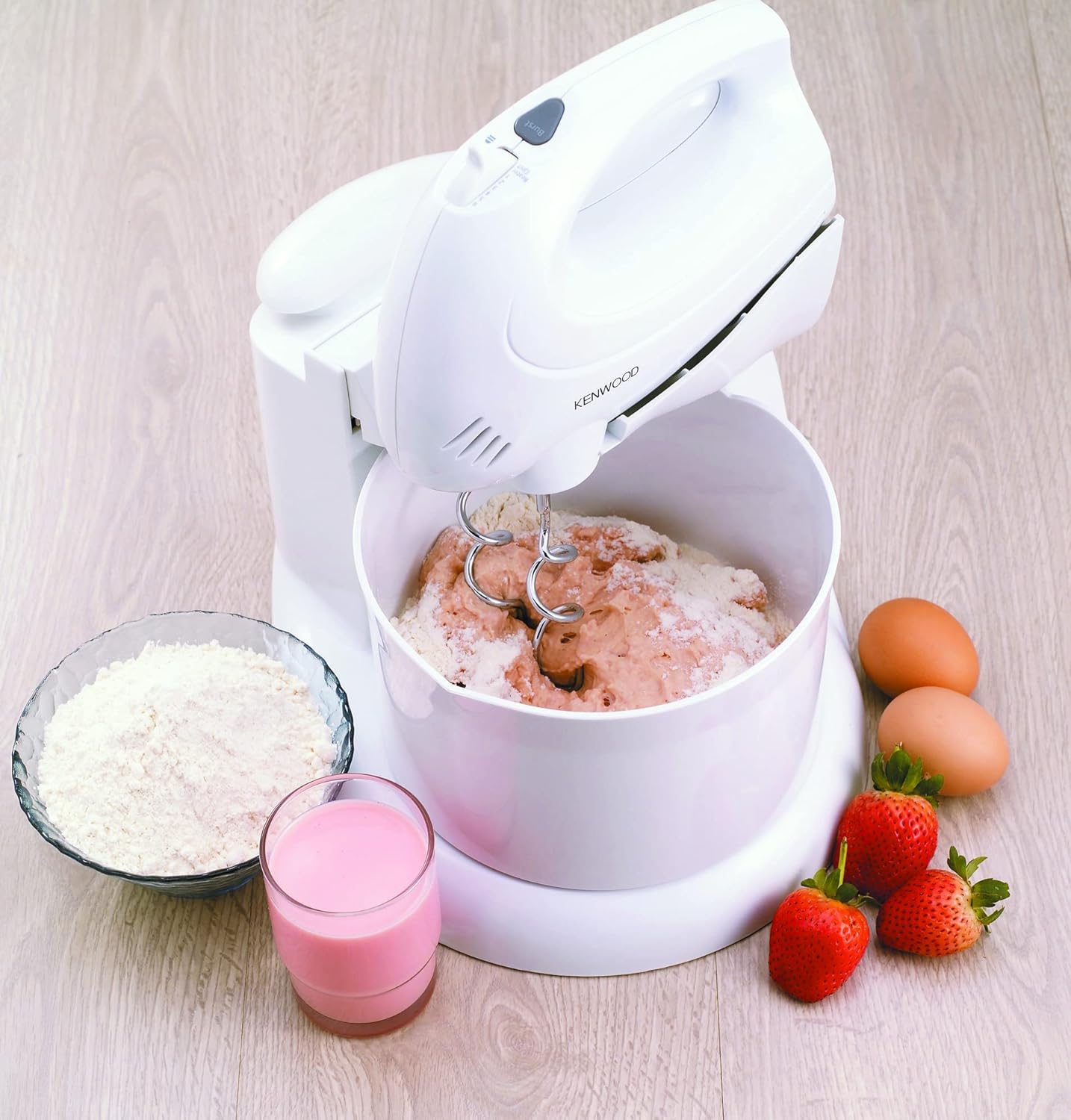 Kenwood Stand Mixer Hand (Electric Whisk) 300W With 2.4L Rotary Bowl, 5 Speeds + Turbo Button, Twin Stainless Steel Kneader And Beater For Mixing, Whipping, Whisking, Kneading Hmp22.000Wh White