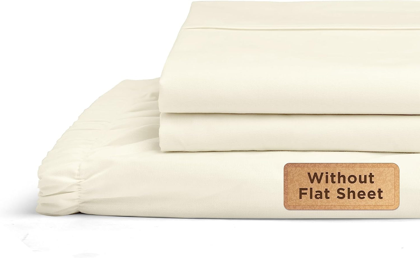 Linen Home 100% Cotton Percale Fitted Sheet Set King Size, Ivory, Deep Pocket, 3 Piece - 1 Deep Pocket Fitted Sheet and 2 Pillowcases, Crisp Cool and Strong Bed Linen