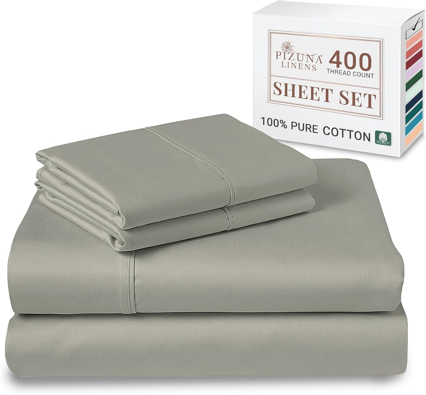 100% Cotton Sheets Full Size, Luxurious 400 Thread Count Long Staple Cotton Sateen Sheets with 15inch Deep Pocket (Combed Silver Sheet Full)