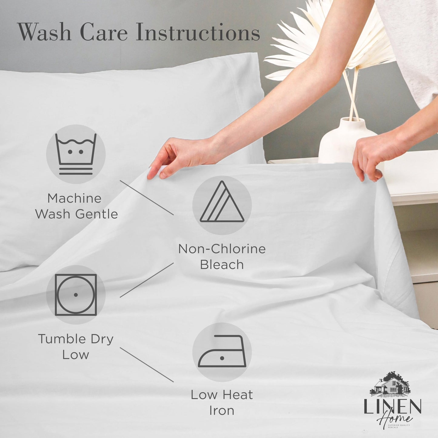 Linen Home Washed Cotton Percale Twin Sheet Set, Charcoal, Preshrunk, 3 Pieces Sets - 1 Flat, 1 Deep Pocket Fitted Sheet & 1 Envelope Closure Pillowcase, Soft, Cool and Comfortable Bed Linen