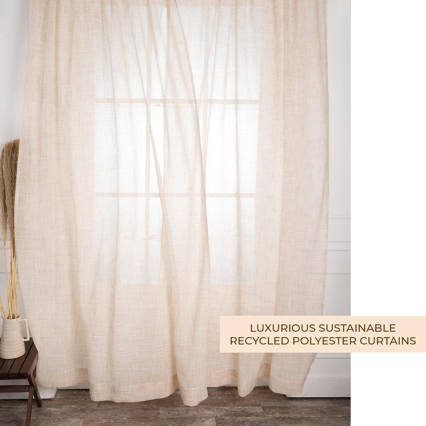 D'Moksha Homes White and Grey Faux Linen Curtains 63 Inches Long - 52 x 63 Inch 2 Panels Light Filtering Rod Pocket Sheer Curtains - Recycled Fabric Faux Jute - Window Treatment for Living Room