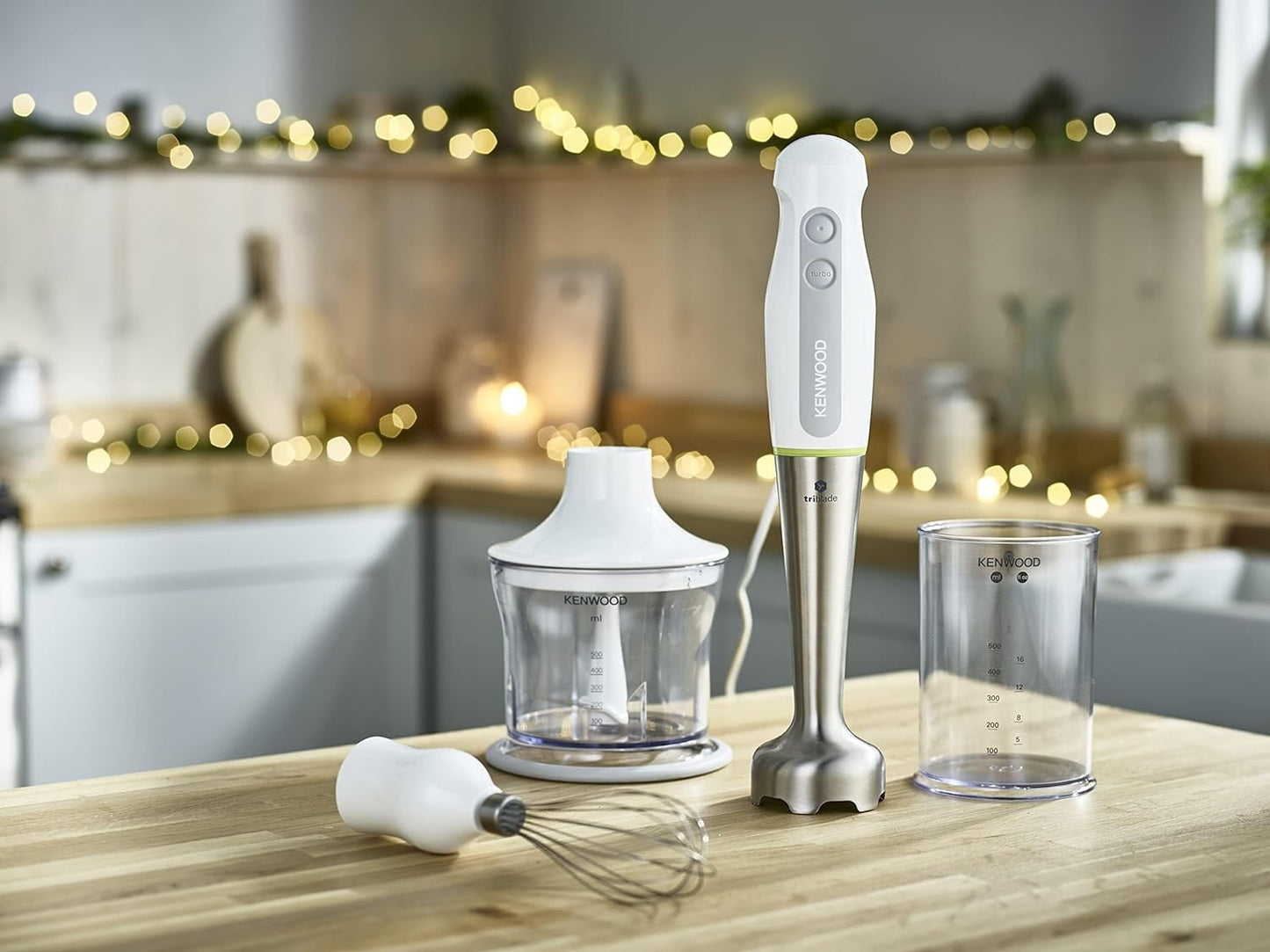 KENWOOD Hand Blender Metal Wand 600W Stick with Graduated Beaker, Turbo Function, Removable for Easy Cleaning HBM02.001WH White/Silver