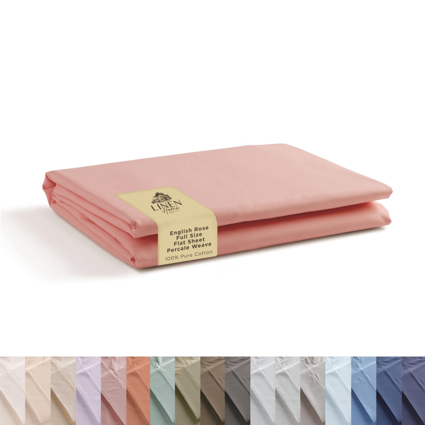 Linen Home 100% Cotton Percale 1 Flat Sheet, Full Size - Crisp, Cool and Strong Bed Linen, Luxury Breathable Sheet, Pastel Turk