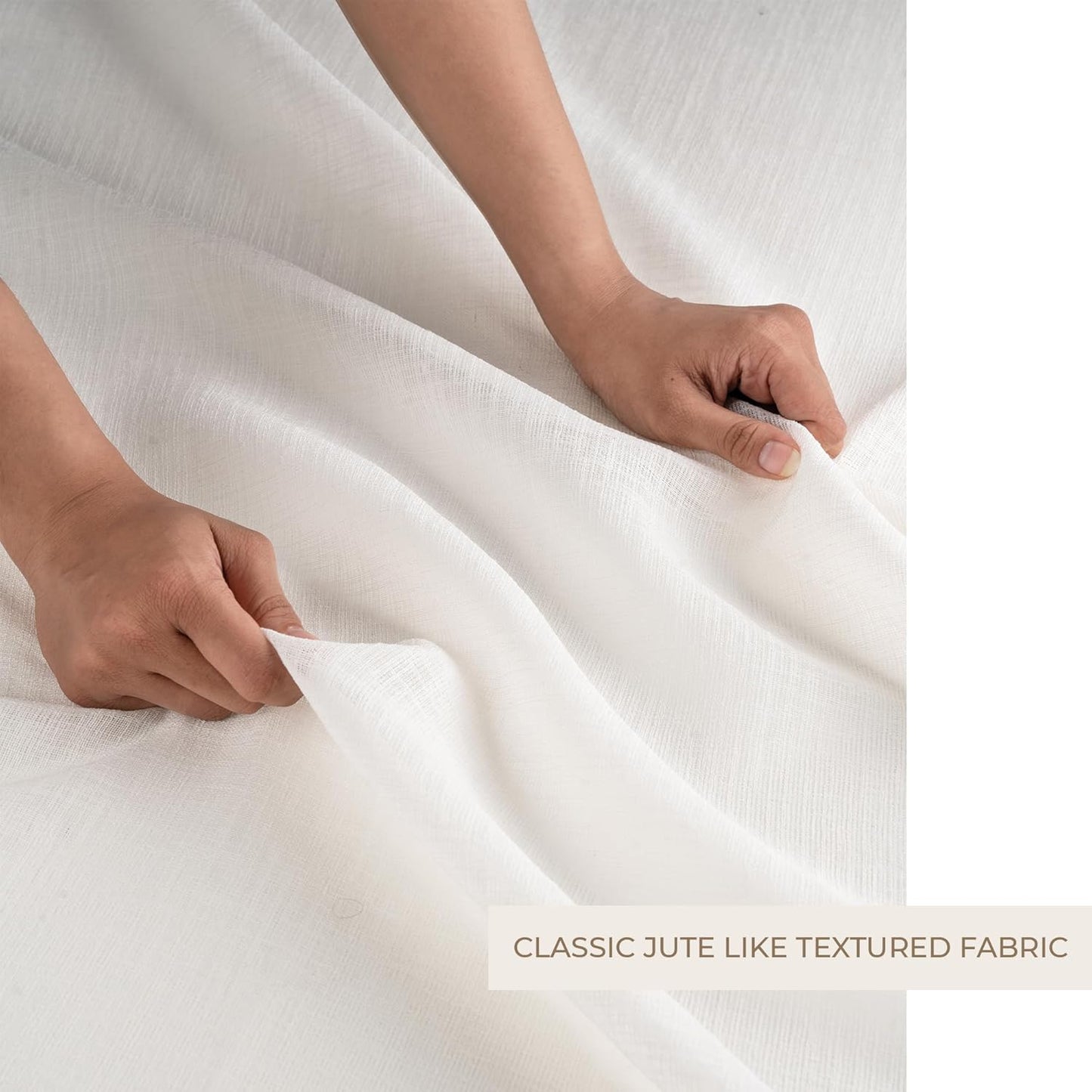 D'Moksha Homes White and Grey Faux Linen Curtains 63 Inches Long - 52 x 63 Inch 2 Panels Light Filtering Rod Pocket Sheer Curtains - Recycled Fabric Faux Jute - Window Treatment for Living Room