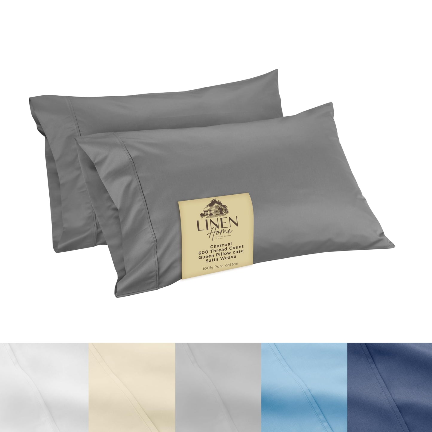 Linen Home 600 Thread Count King Pillowcase Set | 100% Long-Staple Cotton Pillow Cases | Soft & Smooth Luxury Satin Set of 2 Pillowcases | 4 Inch Z Hem | Baby Blue