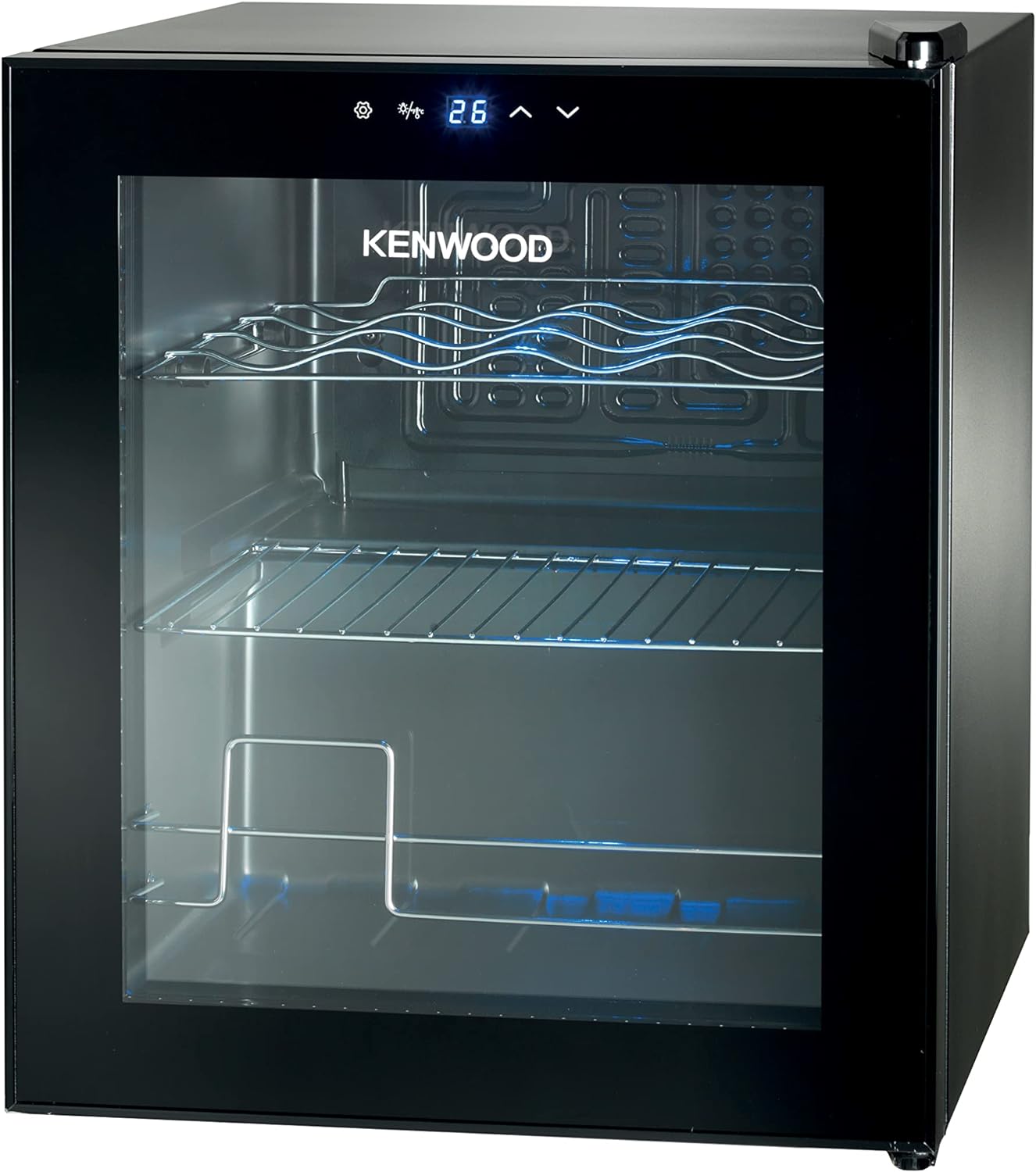 KENWOOD Beverage Cooler 12 Bottles Wine Cooler Refrigerator with Double Glass Door, Blue Light, Smart Temperature Control BCM12.000BK Black