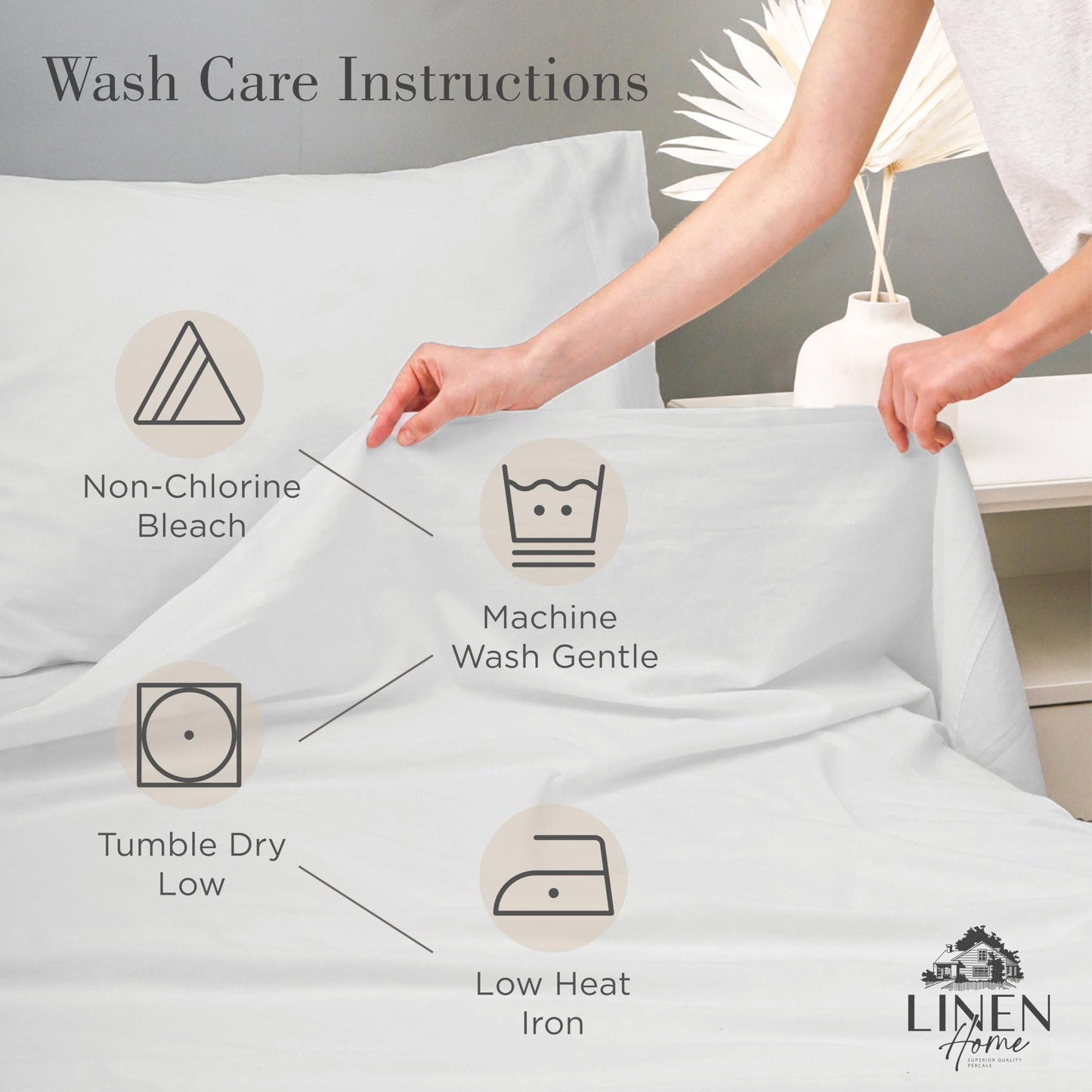 Linen Home Washed Cotton Percale Twin Sheet Set, Charcoal, Preshrunk, 3 Pieces Sets - 1 Flat, 1 Deep Pocket Fitted Sheet & 1 Envelope Closure Pillowcase, Soft, Cool and Comfortable Bed Linen