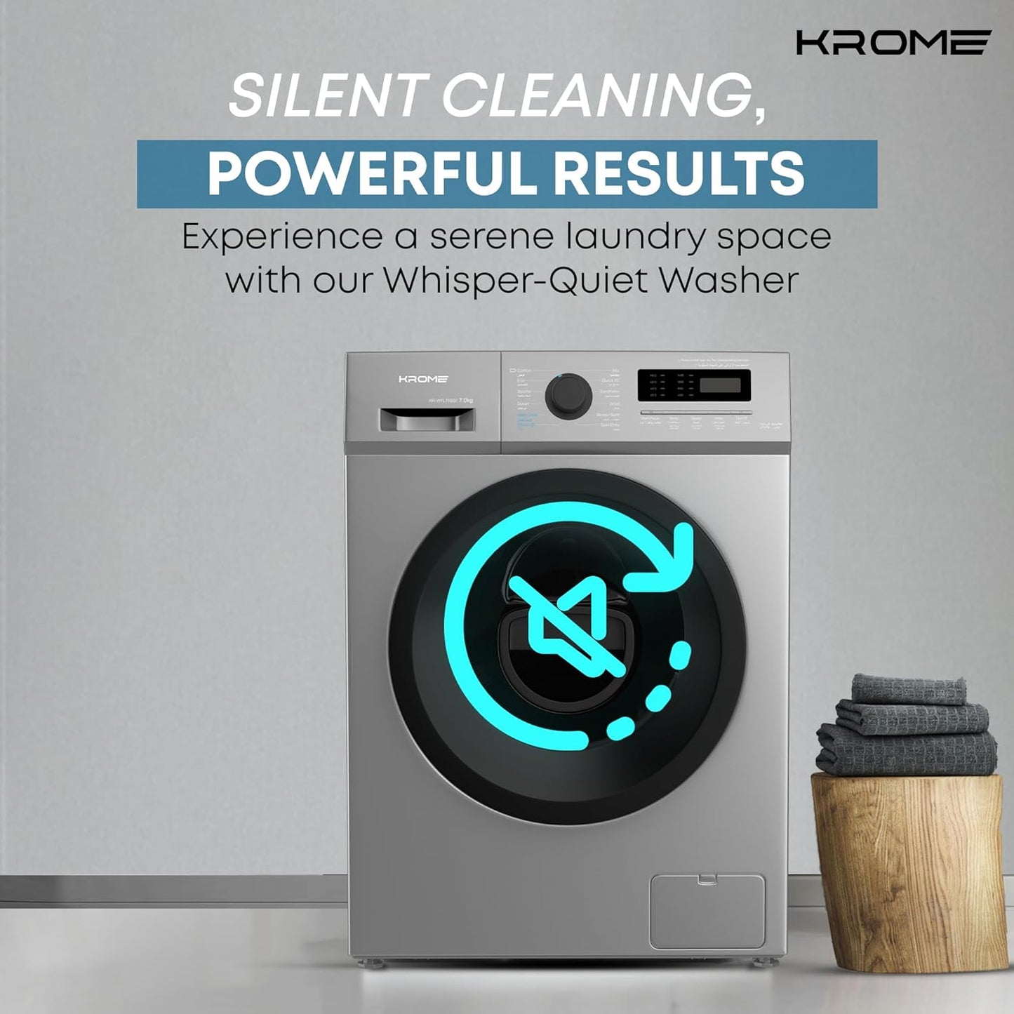 KROME 7Kg 1400 RPM Front Loading Washing Machine, LED Display with BLDC Inverter Motor, 12 Wash Programs, 4 Star Energy Efficient with Variable Temperature Setting, White - KR-WFL70SI