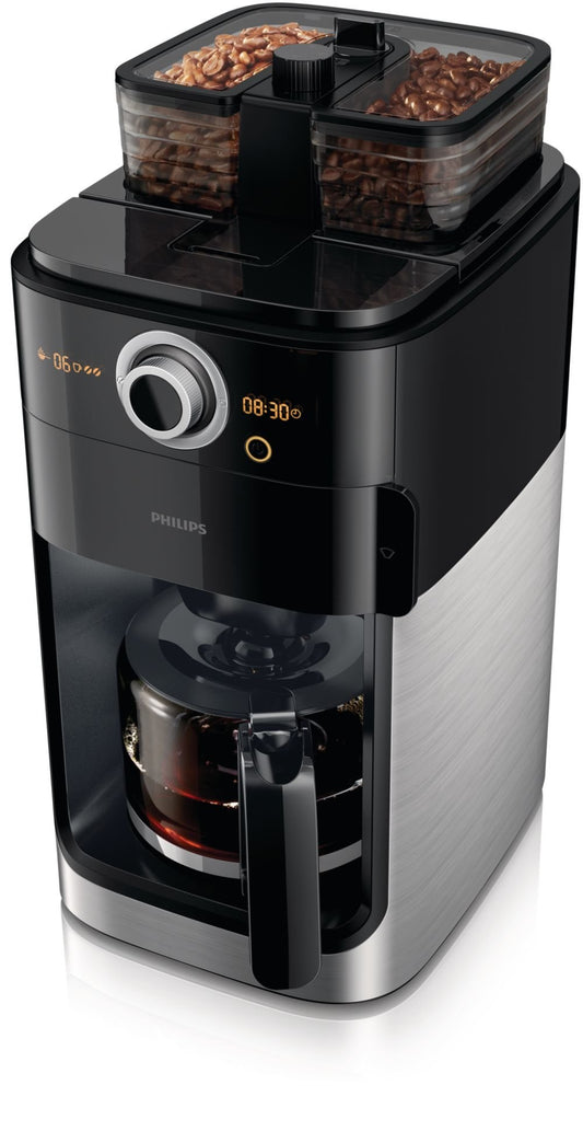 PHILIPS Grind and Brew Coffee Maker with Glass Jug, Grind and Brew System, HD7762, Black/Silver - International Version