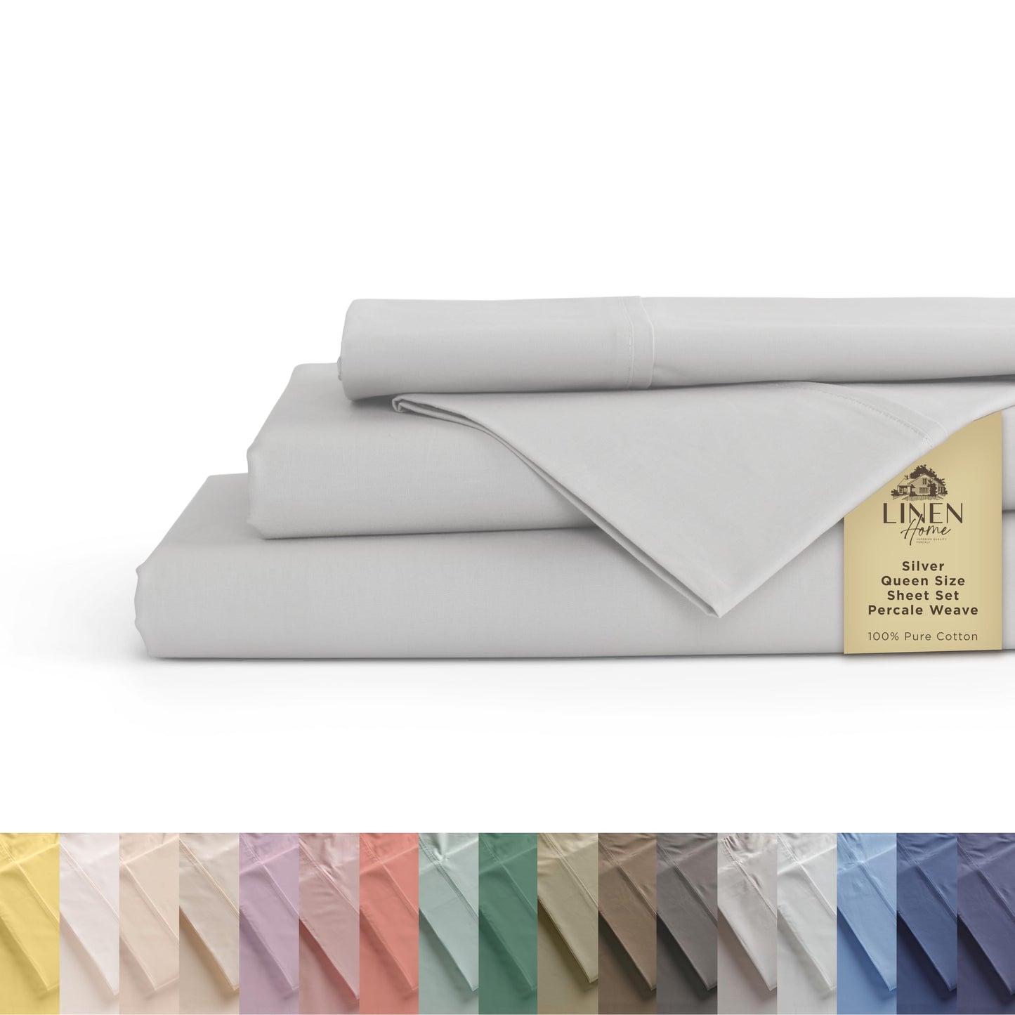 Linen Home 100% Cotton Percale Sheets Full Size, White, Deep Pocket, 4 Pieces Set - 1 Flat, 1 Deep Pocket Fitted Sheet and 2 Pillowcases, Crisp Cool and Strong Bed Linen