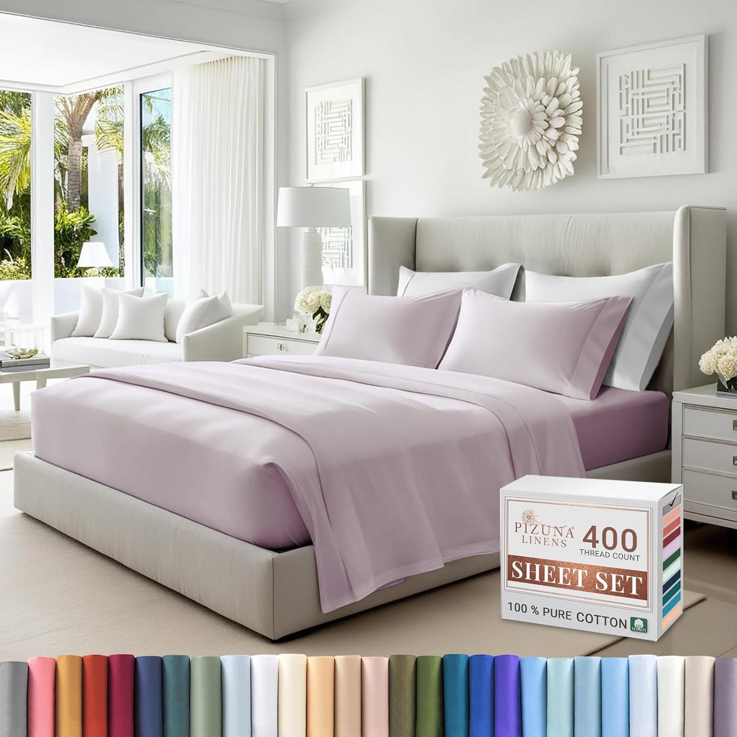 100% Cotton Sheets Full Size, Luxurious 400 Thread Count Long Staple Cotton Sateen Sheets with 15inch Deep Pocket (Combed Silver Sheet Full)