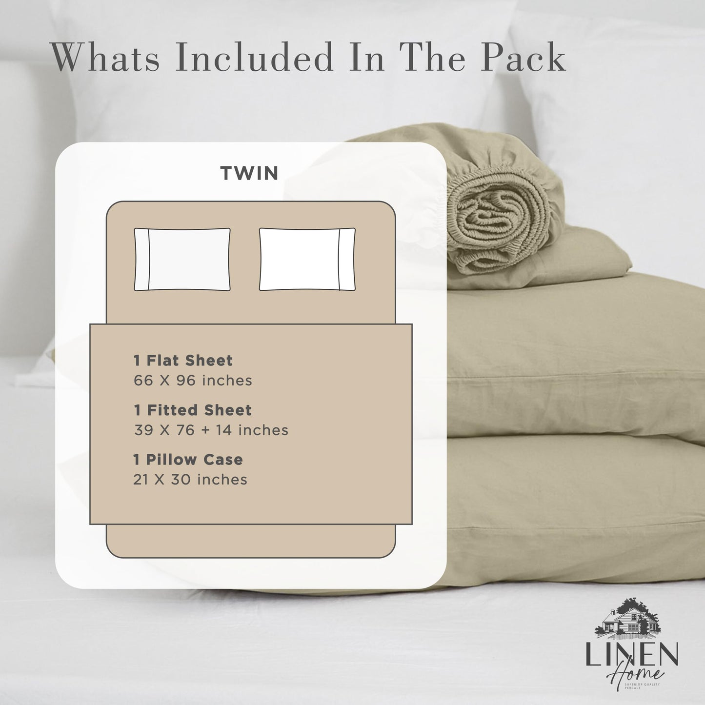 Linen Home Washed Cotton Percale Full Sheet Set, Baby Blue, Preshrunk, 4 Pieces Sets - 1 Flat, 1 Deep Pocket Fitted Sheet & 2 Envelope Closure Pillowcases, Soft, Cool and Comfortable Bed Linen