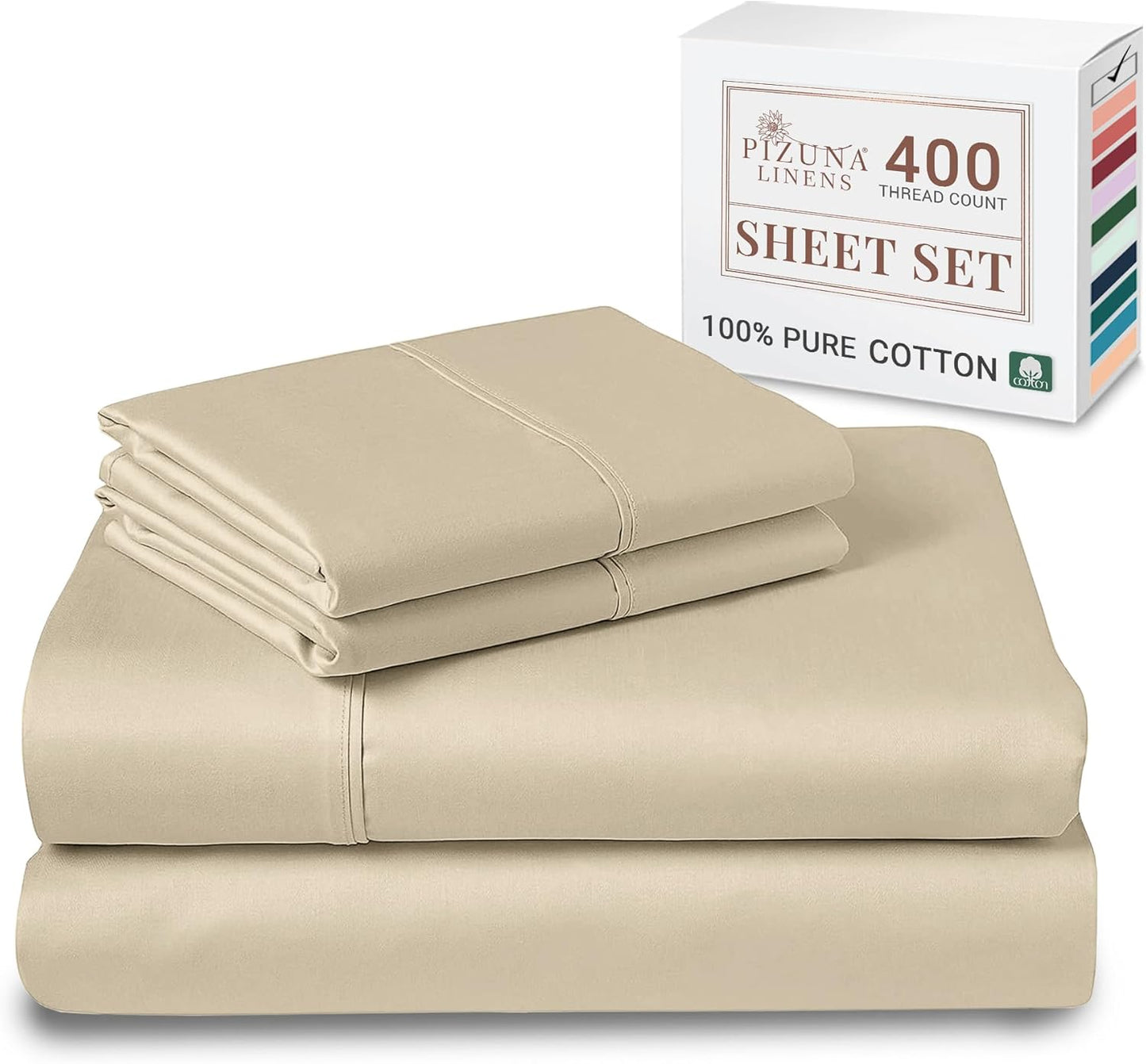 100% Cotton Sheets Full Size, Luxurious 400 Thread Count Long Staple Cotton Sateen Sheets with 15inch Deep Pocket (Combed Silver Sheet Full)