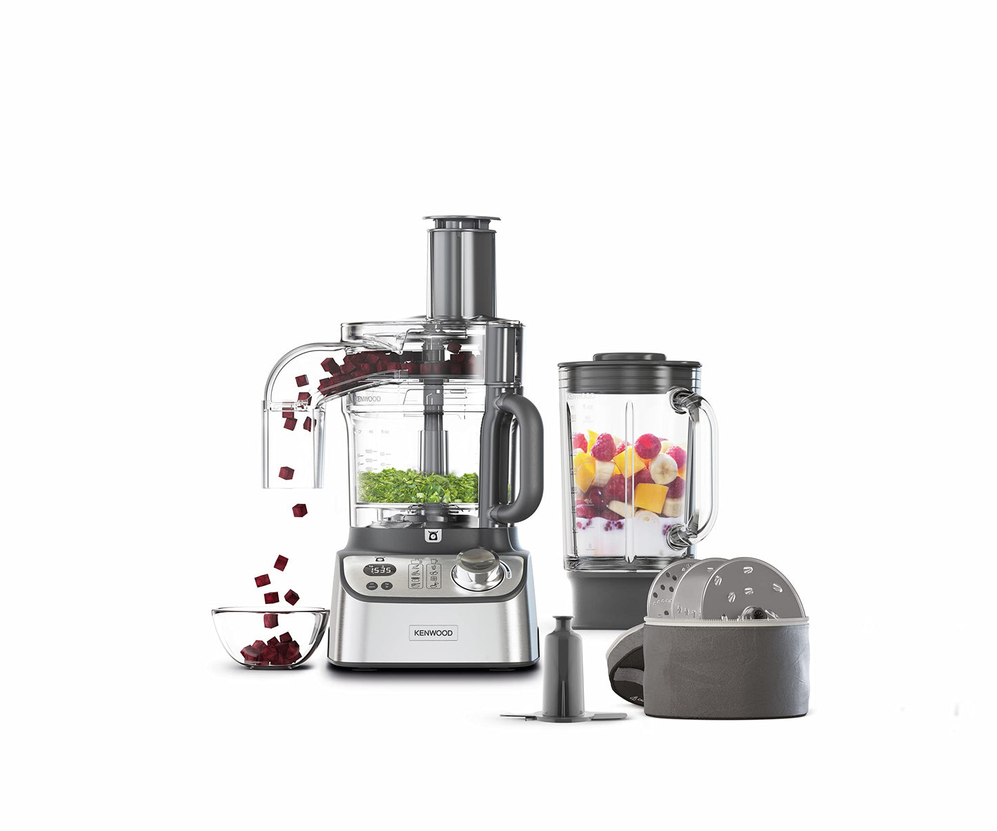 Kenwood Food Processor 1000W With Glass Blender, Glass Mill, Juicer Extractror, Dual Metal Whisk, Dough Maker, Citrus Juicer, Express Serve/Salad Maker, Kitchen Scale/Weighing Tray Fdm71.980Ss Silver