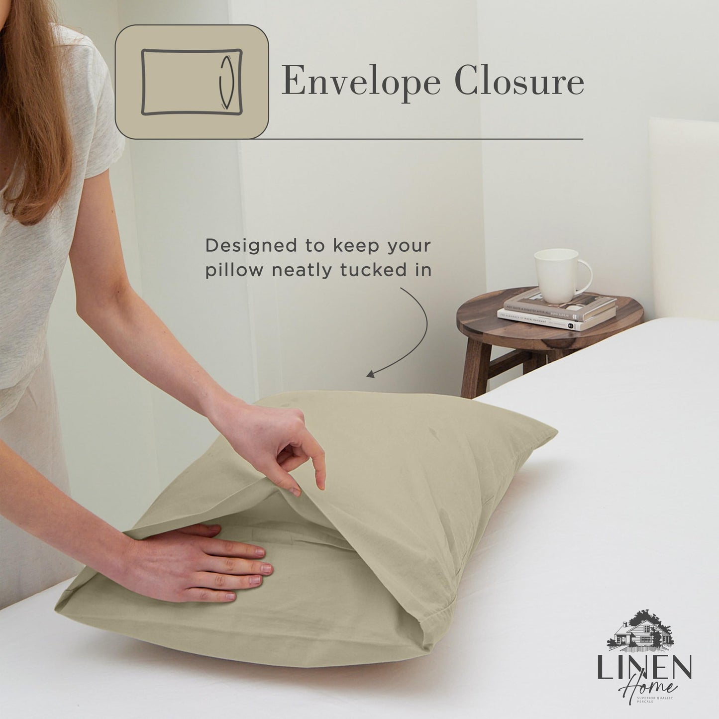 Linen Home Washed Cotton Percale Full Sheet Set, Sage, Preshrunk, 4 Pieces Sets - 1 Flat, 1 Deep Pocket Fitted Sheet & 2 Envelope Closure Pillowcases, Soft, Cool and Comfortable Bed Linen