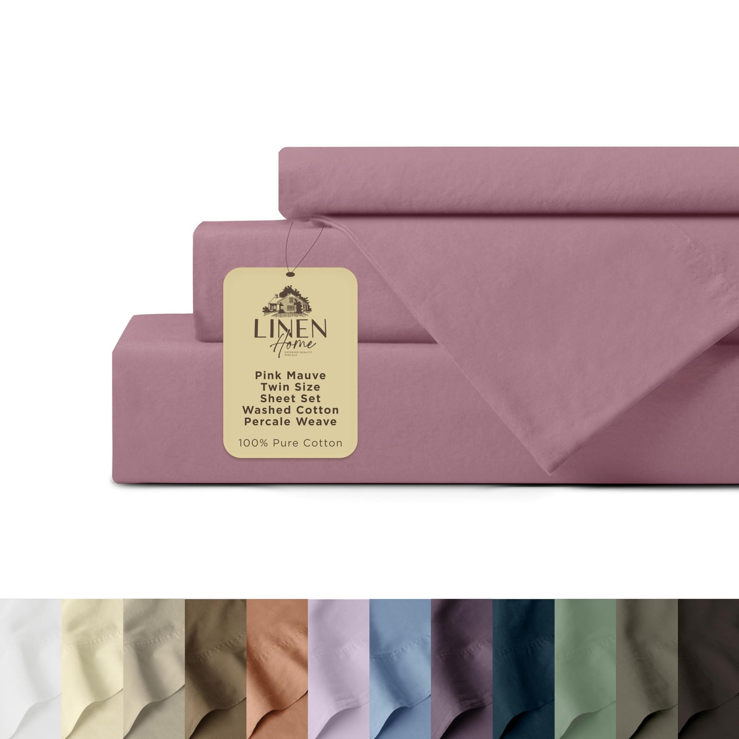 Linen Home Washed Cotton Percale Full Sheet Set, Baby Blue, Preshrunk, 4 Pieces Sets - 1 Flat, 1 Deep Pocket Fitted Sheet & 2 Envelope Closure Pillowcases, Soft, Cool and Comfortable Bed Linen