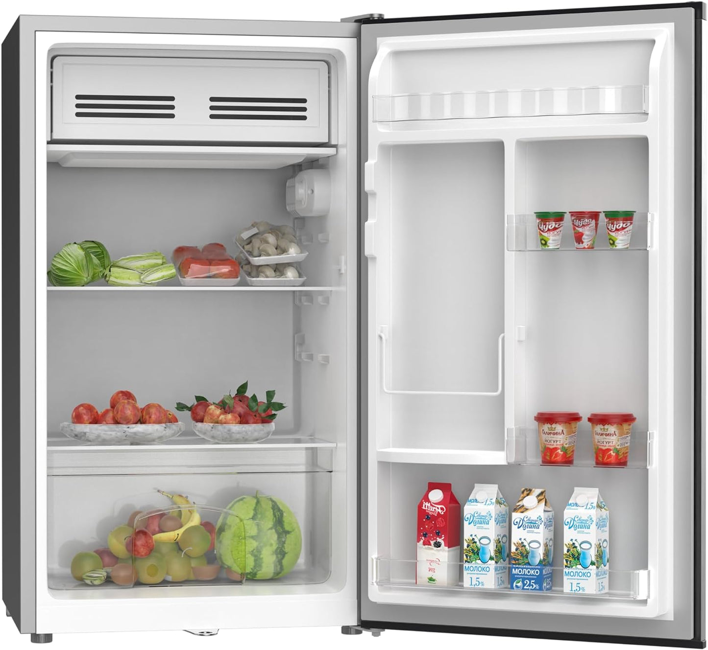 KROME 60L Gross, Single Door Compact Refrigerator, Energy Class A+, Reversible Door, Mini Fridge Suitable for Kitchen, Bedroom Office & Minibar, INOX Color, 5 Year Compressor Warranty- KR-RDC60H