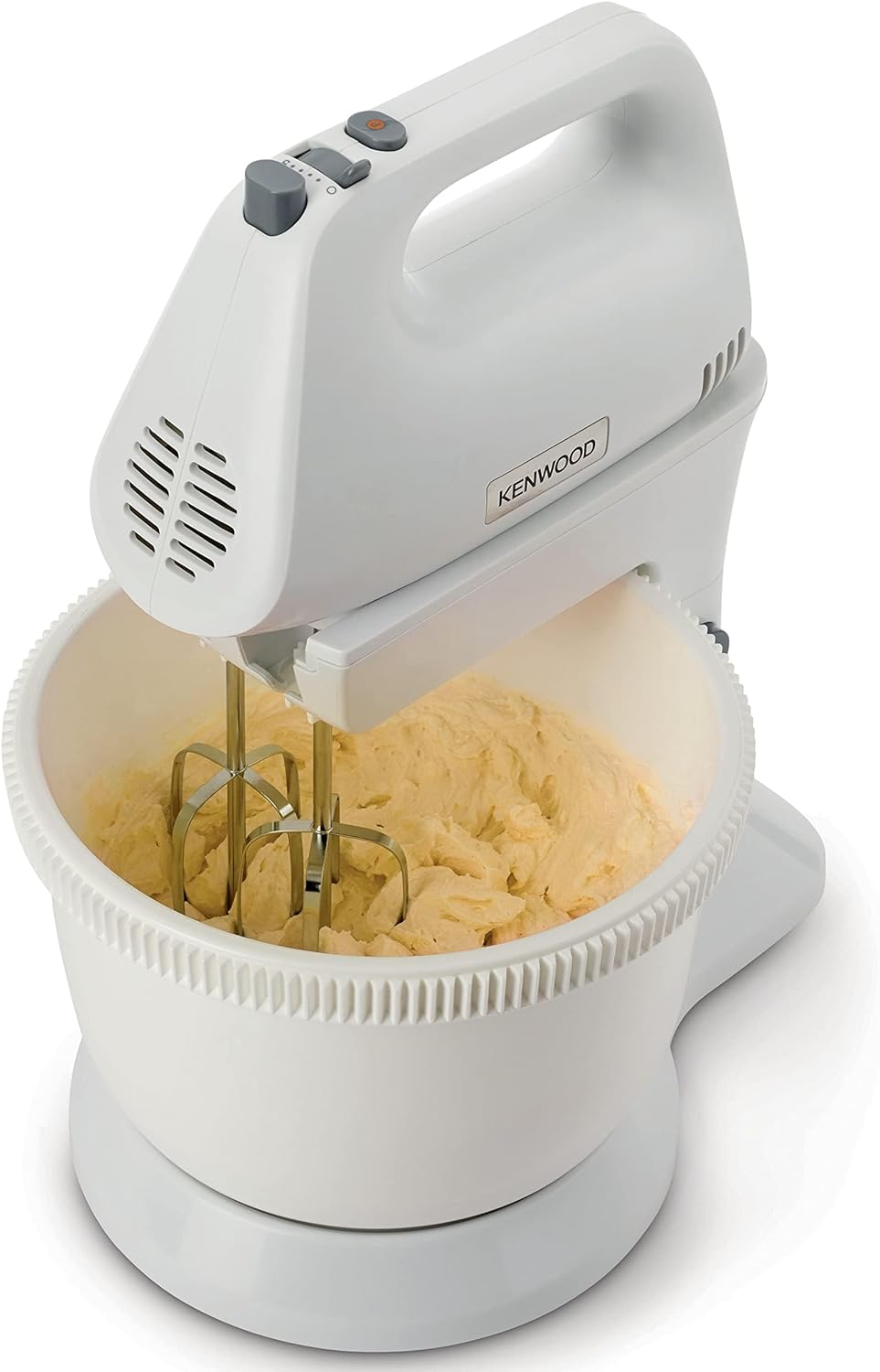 Kenwood Stand Mixer Hand (Electric Whisk) 300W With 2.4L Rotary Bowl, 5 Speeds + Turbo Button, Twin Stainless Steel Kneader And Beater For Mixing, Whipping, Whisking, Kneading Hmp22.000Wh White