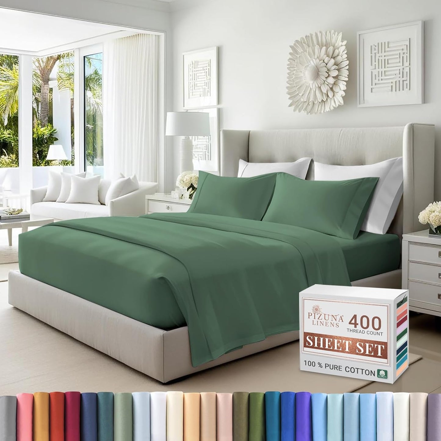 100% Cotton Sheets Full Size, Luxurious 400 Thread Count Long Staple Cotton Sateen Sheets with 15inch Deep Pocket (Combed Silver Sheet Full)