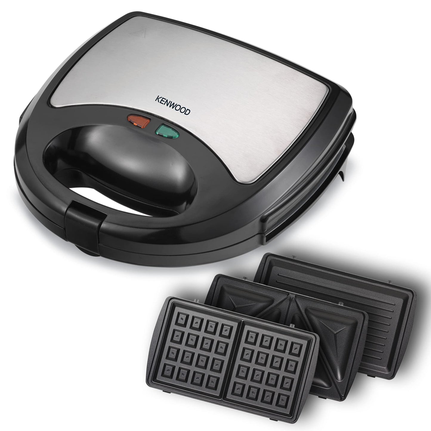 KENWOOD 3-in-1 Sandwich Maker, Waffle Maker & Grill with 3 Sets of Non Stick Multifunctional Plates for Grilling, Toasted Sandwiches and Waffles SMM02.000SI Silver/Black