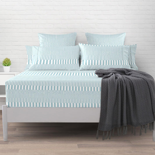 Pizuna Cotton Blue Cascade Stripe Full Size Fitted Sheet 1 Pc 400 Thread Count 100% Long Staple Cotton Full Size Fitted Sheet Only of 15 Inch Deep Pocket (Printed Cotton Full Size Sheets 1 Pc)