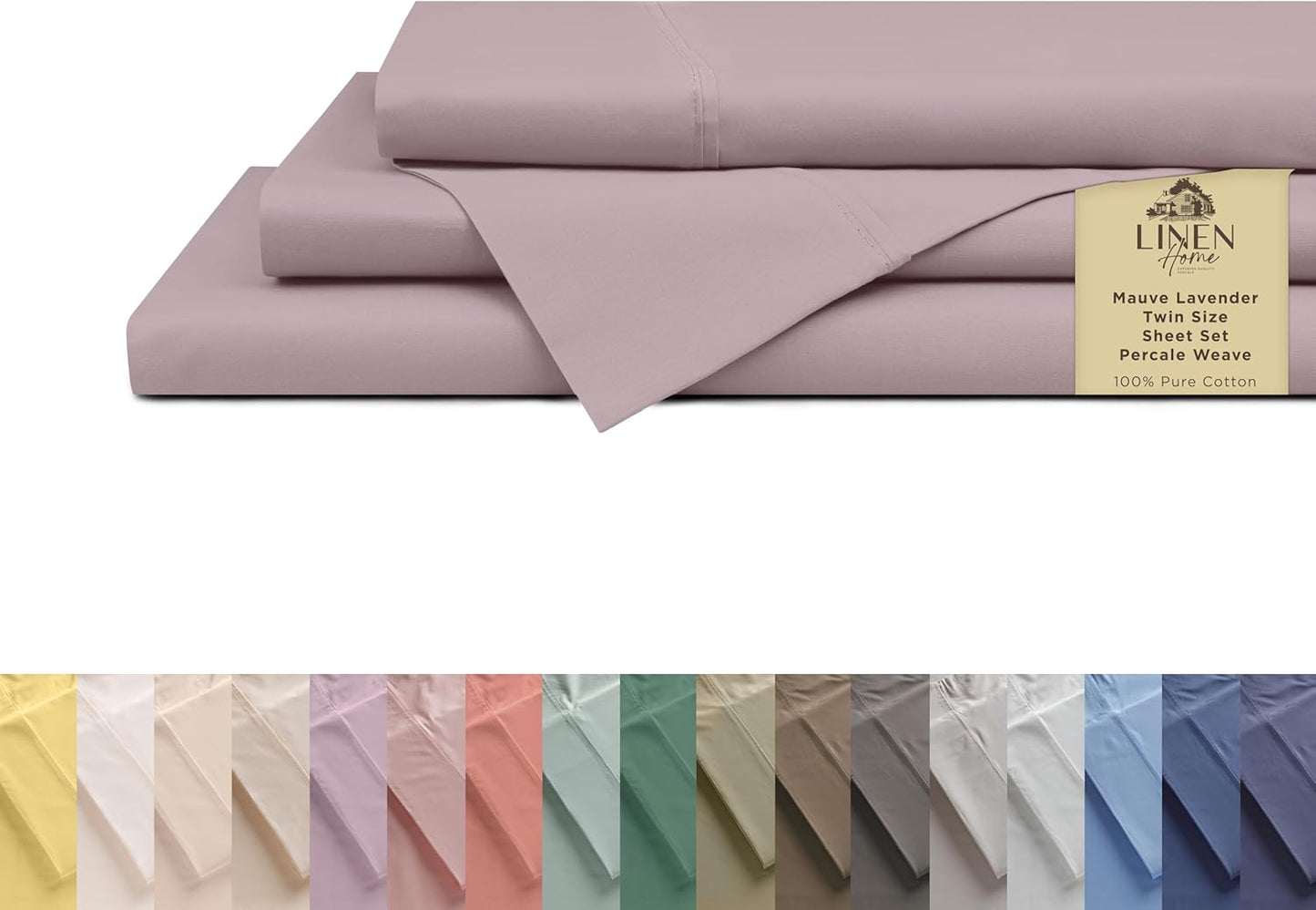 Linen Home 100% Cotton Percale Sheets Twin XL Size, Charcoal, Deep Pocket, 3 Pieces Set - 1 Flat, 1 Deep Pocket Fitted Sheet and 1 Pillowcase, Crisp Cool and Strong Bed Linen