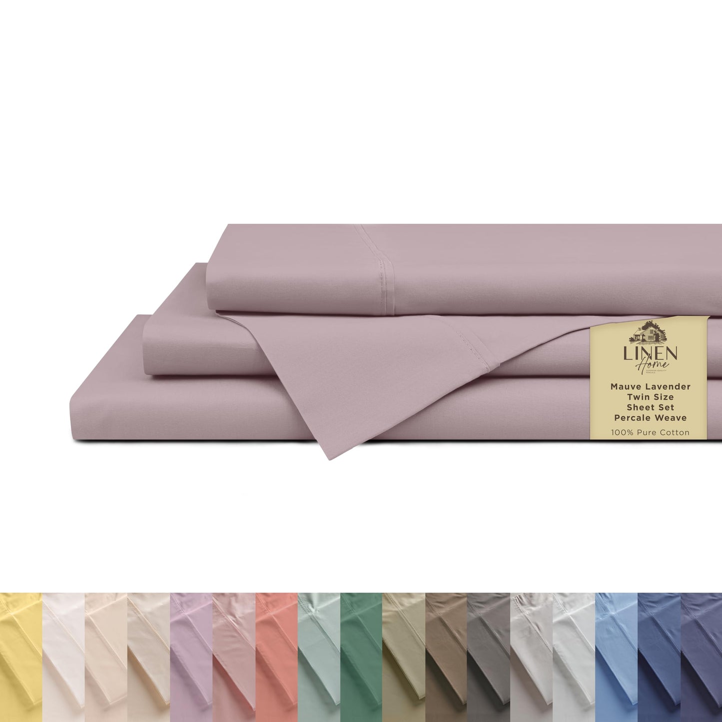 Linen Home 100% Cotton Percale Sheets Twin XL Size, Frosty Green, Deep Pocket, 3 Pieces Set - 1 Flat, 1 Deep Pocket Fitted Sheet and 1 Pillowcase, Crisp Cool and Strong Bed Linen