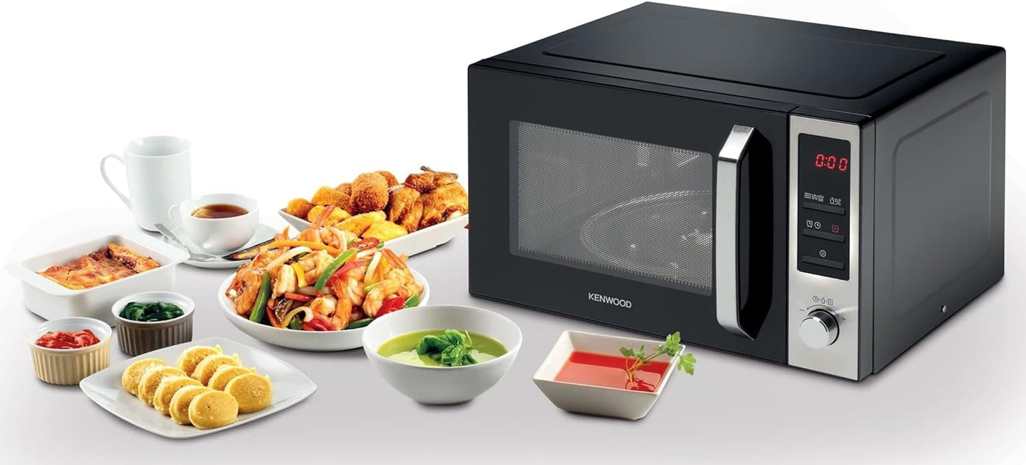 KENWOOD 25L Microwave Oven with Grill, Digital Display, 5 Power Levels, Defrost Function, Stainless Steel, Auto Menu, 95 Minutes Timer, Clock Function 800W MWM25.000BK Black/Silver