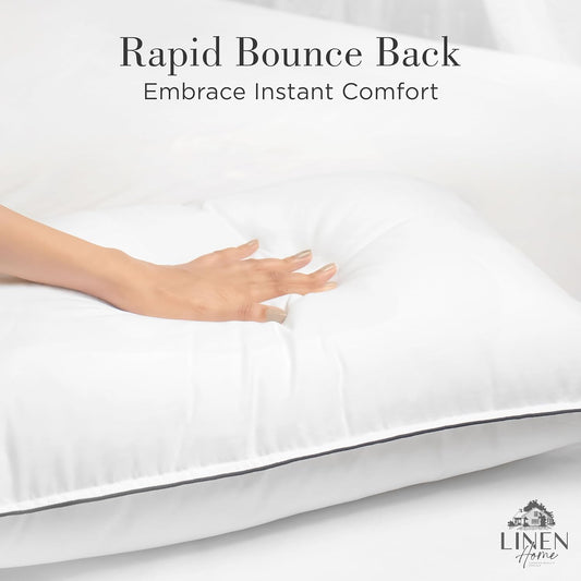 Linen Home Down Alternative Pillows with Grey Piping, Queen Size Pillows Set of 2, Bed Pillows for Side and Back Sleepers, Cooling Pillows for Sleeping, Ideal for Pillowcases Size - 19 X 26 inches