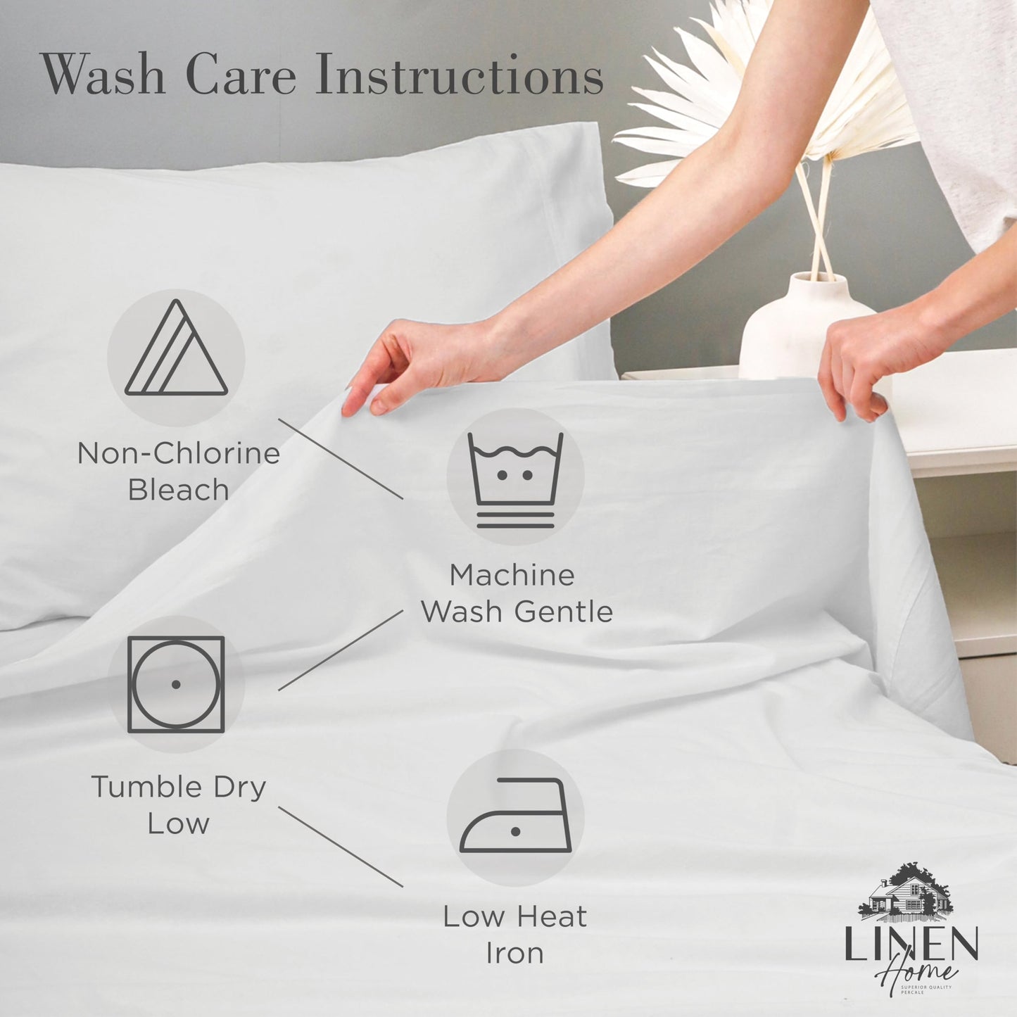 Linen Home Washed Cotton Percale Twin Sheet Set, Charcoal, Preshrunk, 3 Pieces Sets - 1 Flat, 1 Deep Pocket Fitted Sheet & 1 Envelope Closure Pillowcase, Soft, Cool and Comfortable Bed Linen