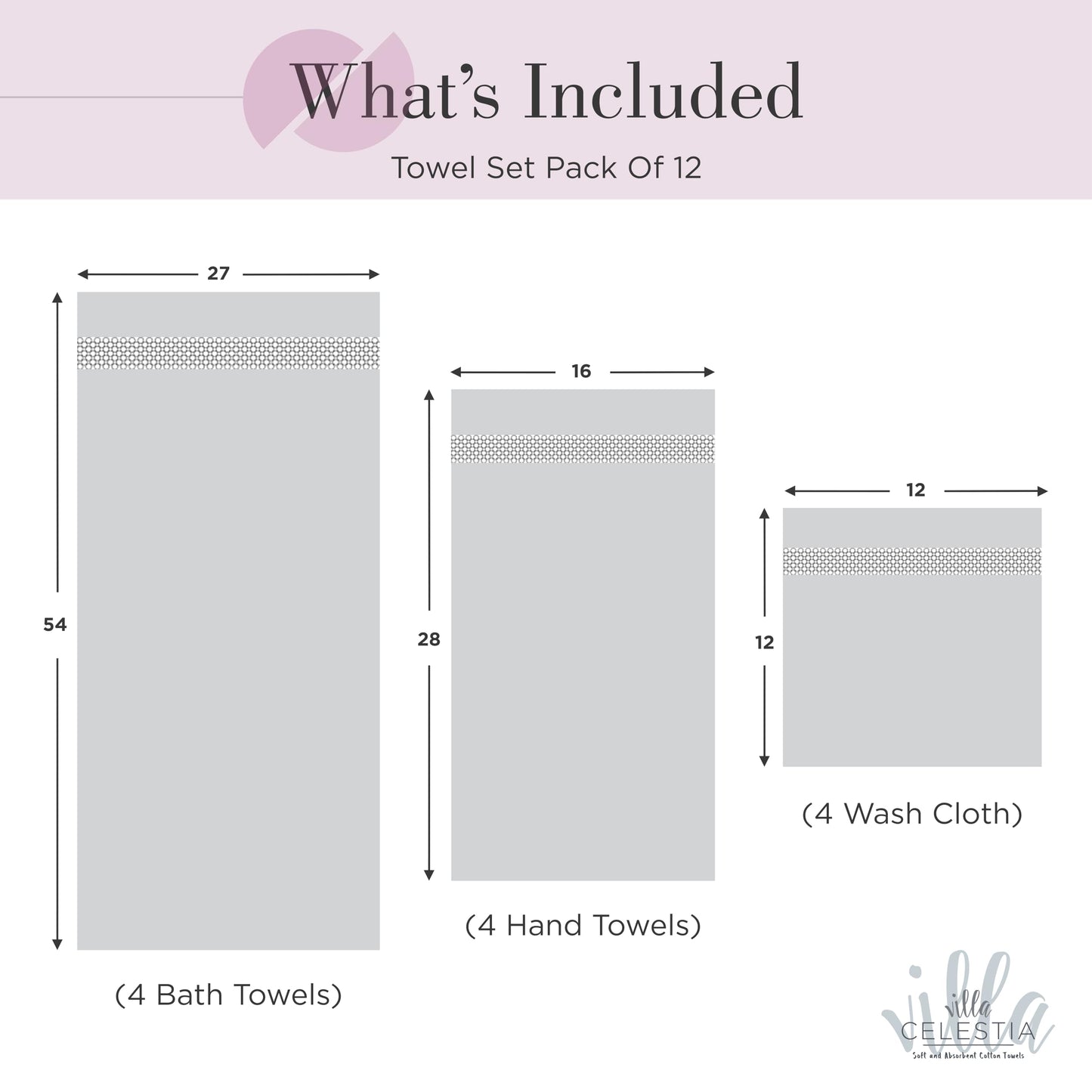 600 GSM 100% Cotton Bath Towels, Grey, Set of 4, Highly Absorbent, Plush, Soft, Quick Dry, 4 Pieces Combed Cotton Luxury Towels for Hotels, Spa, Salon, Bathroom, Dorm, Pack of 4