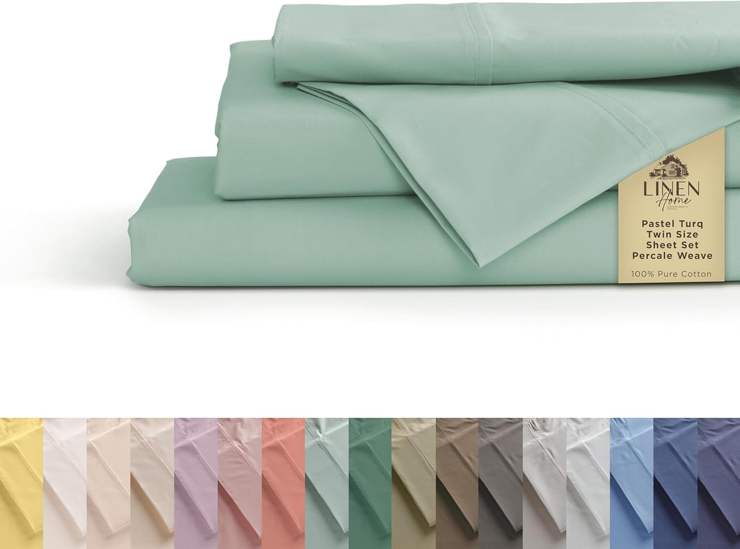 Linen Home 100% Cotton Percale Sheets Full Size, Dove Grey, Deep Pocket, 4 Pieces Set - 1 Flat, 1 Deep Pocket Fitted Sheet and 2 Pillowcases, Crisp Cool and Strong Bed Linen