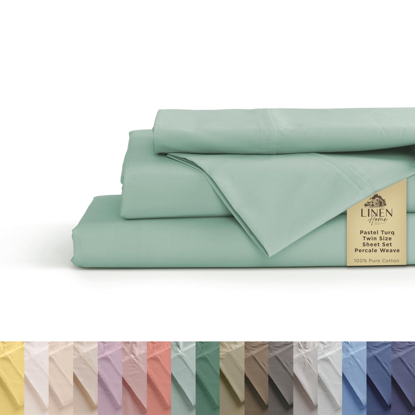 Linen Home 100% Cotton Percale Sheets Twin Size, White, Deep Pocket, 3 Pieces Set - 1 Flat, 1 Deep Pocket Fitted Sheet and 1 Pillowcase, Crisp Cool and Strong Bed Linen