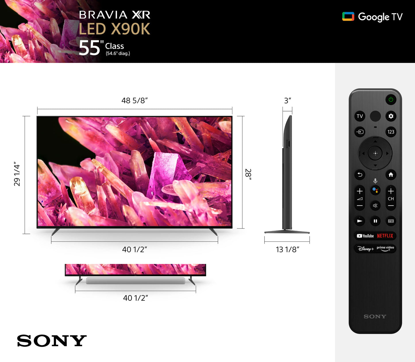 Sony BRAVIA 55 Inch TV 4K UHD HDR Full Array LED with Smart Google HDMI 2.1 and Exclusive Features for The Playstation 5 - XR-55X90K (2022 Model)