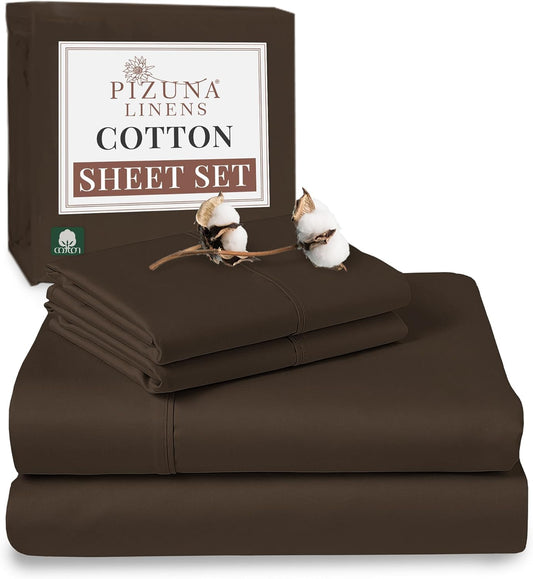 Pizuna Pure Combed Cotton California King Bed Sheet SetLight Pink, 400 Thread Count Cozy Luxury 100% Long Staple Cotton Sateen Weave Bedsheet Set (1 Flat Sheet, 1 Fitted Sheet, 2 Pillowcases)