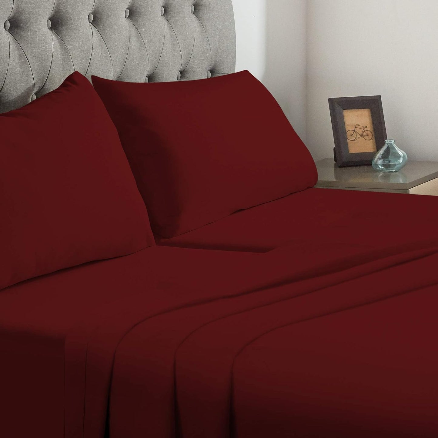 Split California King Sheet Set for Adjustable Beds - Burgundy Solid, 800 Thread Count 100% Egyptian Cotton, Sateen Weave Comfortable - 5 Piece Set, 21" Deep Pocket with All Around Elastic