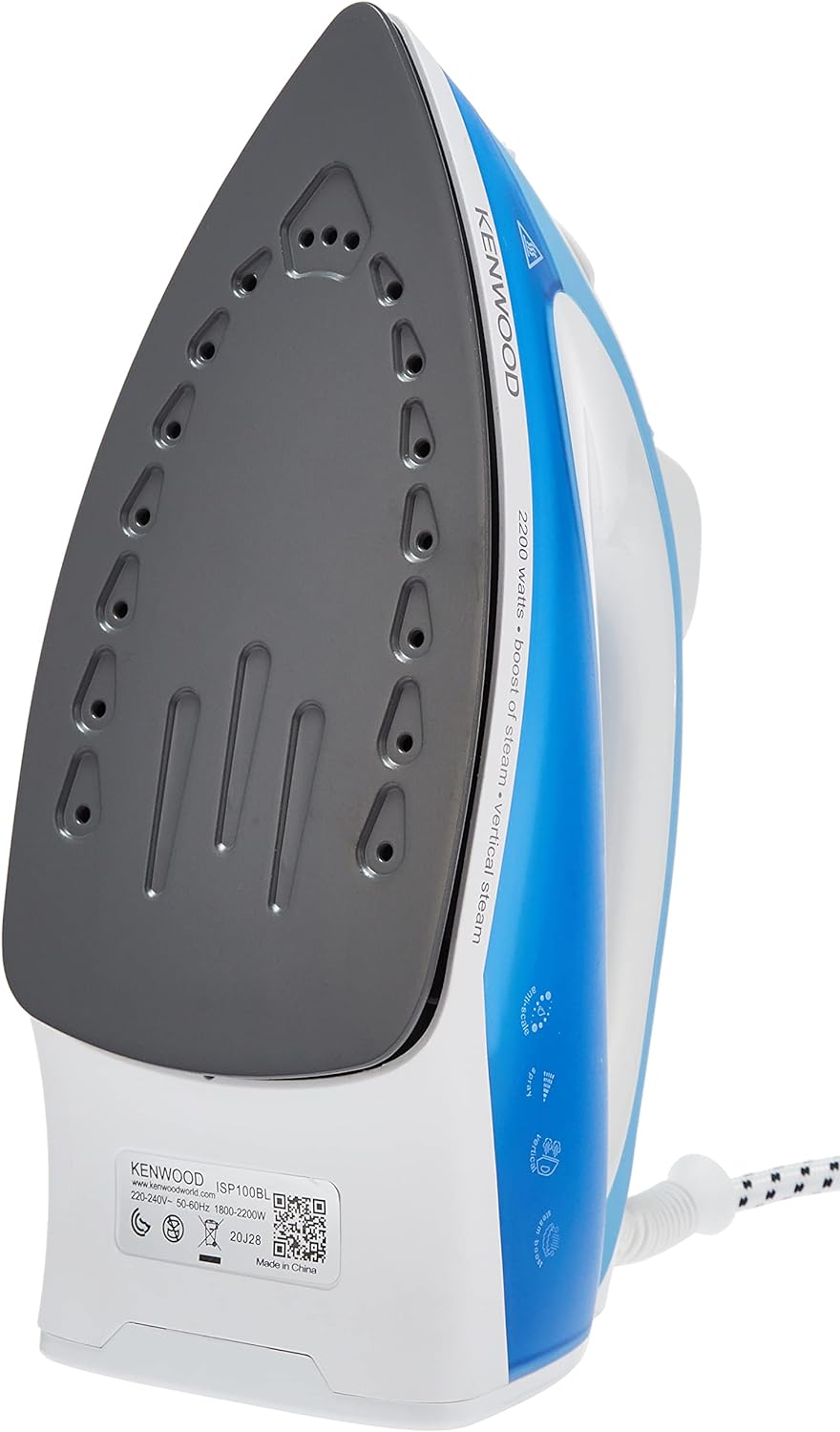 Kenwood Steam Iron 2200W with Ceramic Soleplate, Anti-Drip, Anti-Calc, Self Clean, Continuous Steam, Burst, Spray Function STP60.000WB White/Blue