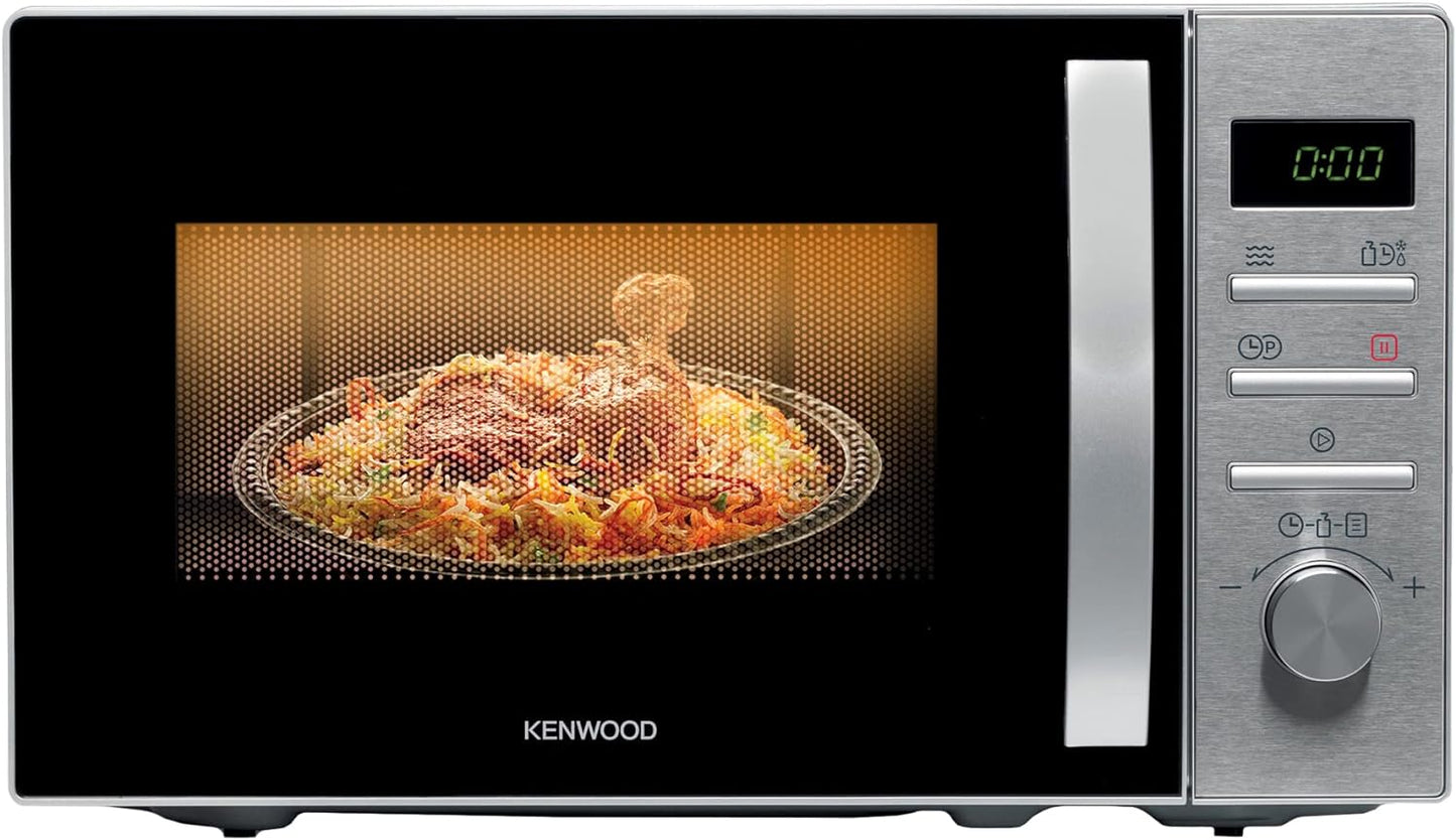 KENWOOD 25L Microwave Oven with Grill, Digital Display, 5 Power Levels, Defrost Function, Stainless Steel, Auto Menu, 95 Minutes Timer, Clock Function 800W MWM25.000BK Black/Silver
