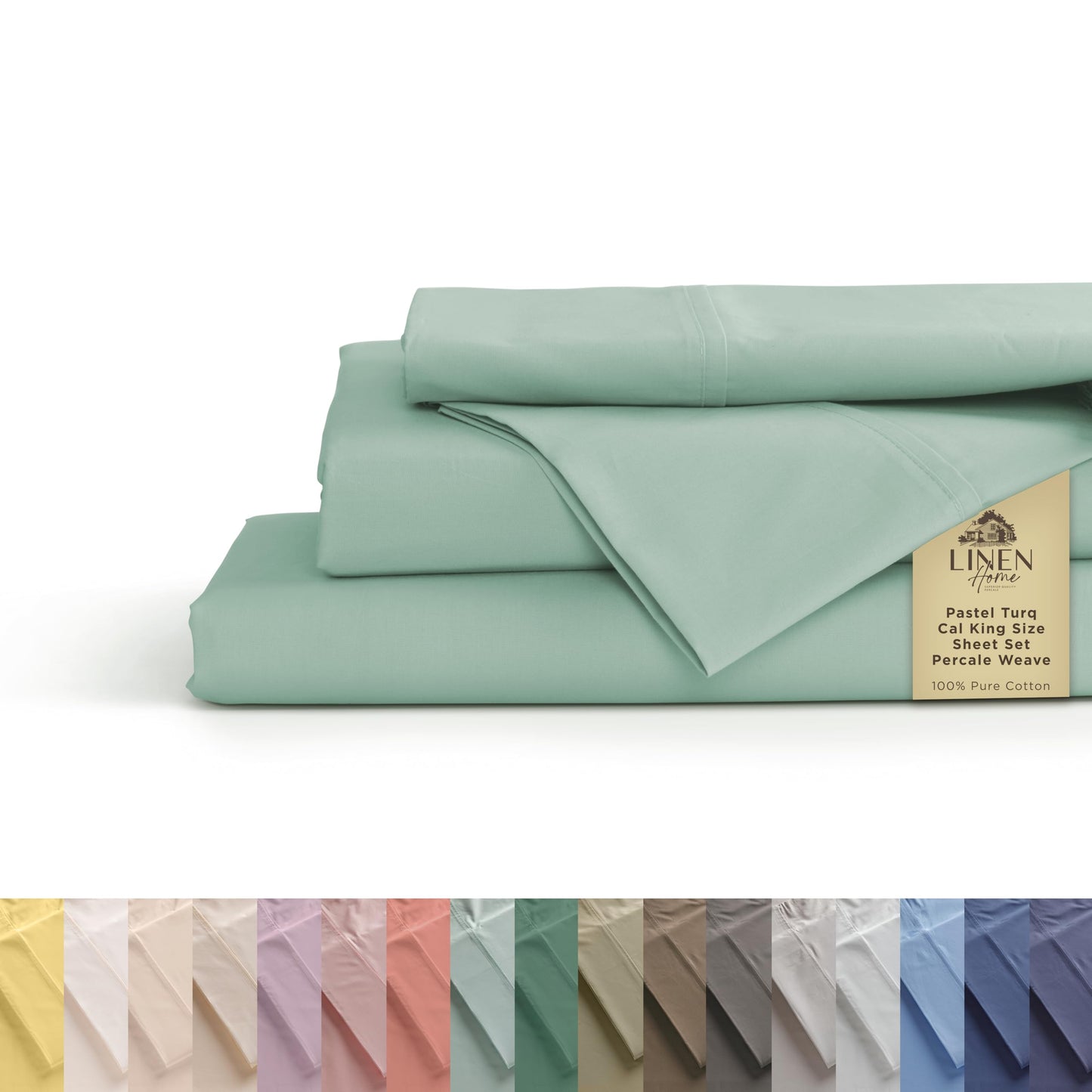 Linen Home 100% Cotton Percale Sheets California King Size, Iris Lilac, Deep Pocket, 4 Pieces Set - 1 Flat, 1 Deep Pocket Fitted Sheet and 2 Pillowcases, Crisp Cool and Strong Bed Linen