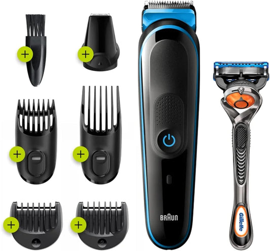 Braun MGK5245 7 in 1 Hair Clipper, Beard and Face Trimmer, Black/Blue