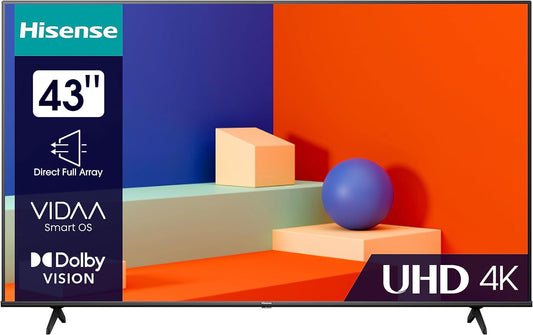 HISENSE VIDAA Smart TV 43A6K - Dolby Vision, Pixel Tuning, Voice Remote Share to TV, and Youtube, Netflix and Shahid OSN