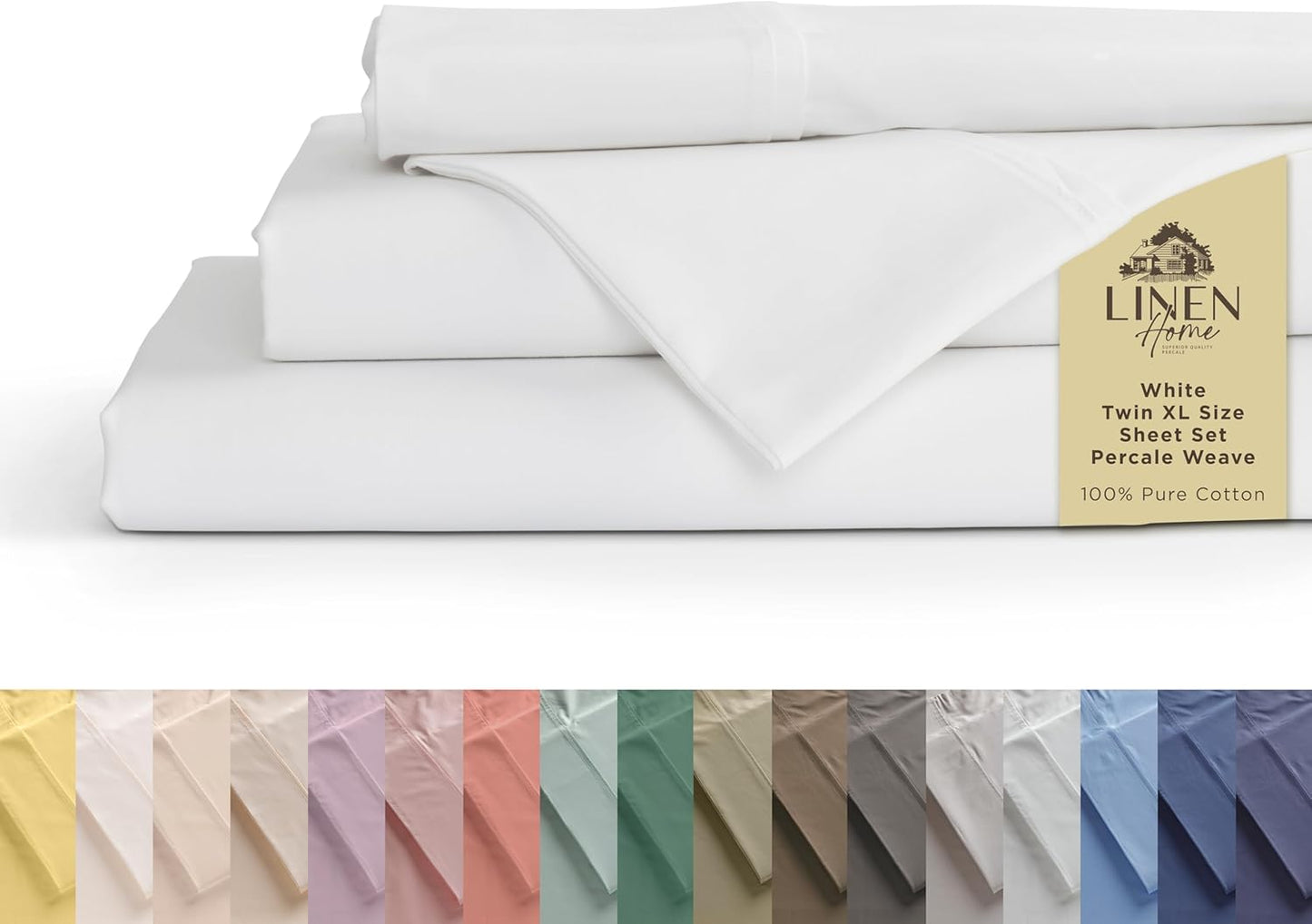 Linen Home 100% Cotton Percale Sheets Twin XL Size, Charcoal, Deep Pocket, 3 Pieces Set - 1 Flat, 1 Deep Pocket Fitted Sheet and 1 Pillowcase, Crisp Cool and Strong Bed Linen