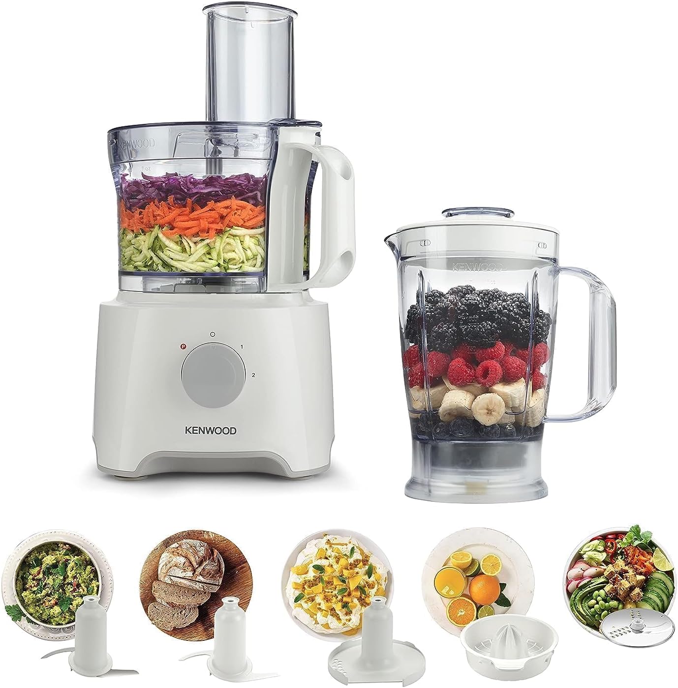 Kenwood Food Processor 750W Multi-Functional With 3 Interchangeable Disks, Blender, Whisk, Dough Maker Fdp03 White