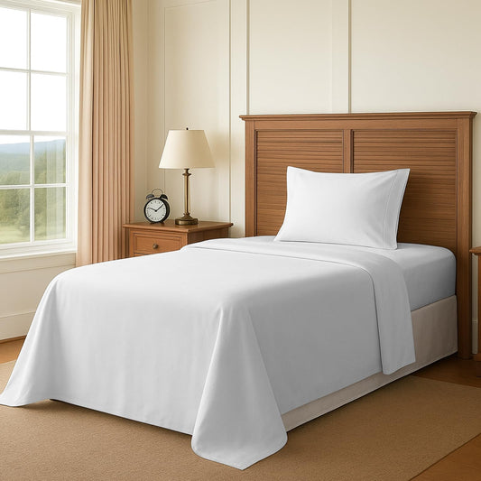 Pizuna 100% Cotton Sheet Set Twin Size Baby Blue, 600 Thread Count Long Staple Cotton Sateen Weave Crisp Sheet & Pillowcase Set, Deep Pocket Sheets Fits 15" (Combed Cotton Bed Sheet Set -3PC)