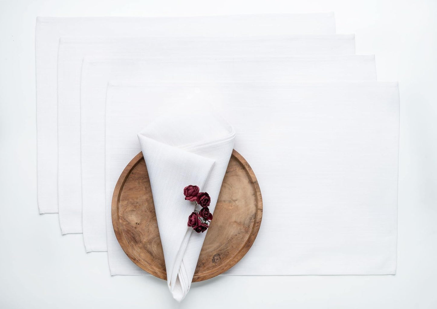 D'Moksha Homes Linen Placemats Set of 4 - Faux Linen Chambray Cream and White Placemats 13 x 18 Inch - Wrinkle Resistant, Machine Washable Cloth - 100% Recycled Fabric Table Mats for Fall, Halloween