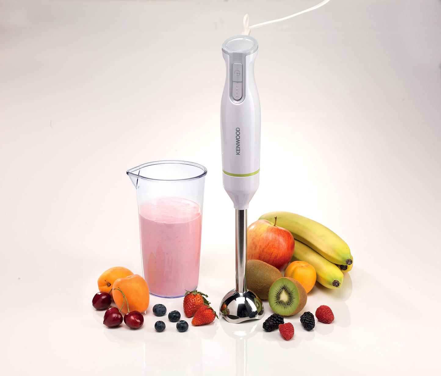 KENWOOD Hand Blender Metal Wand 600W Stick with Graduated Beaker, Turbo Function, Removable for Easy Cleaning HBM02.001WH White/Silver