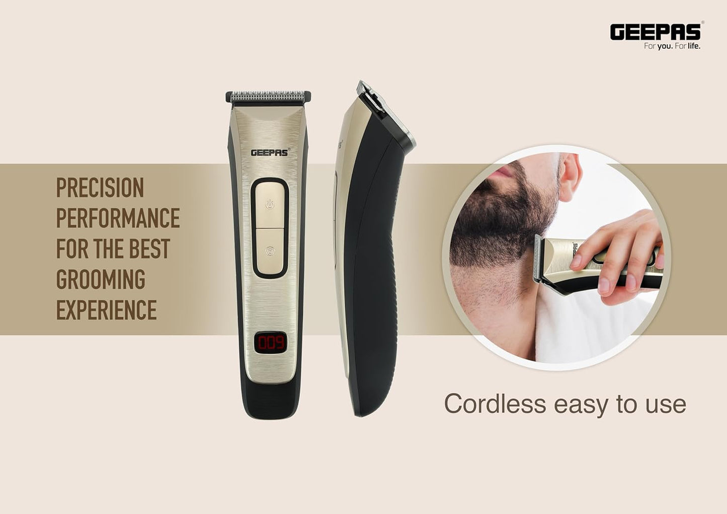Geepas Rechargeable Hair Clipper- GTR1383| Cordless Hair and Beard Trimmer with High Capacity Battery| Includes 4 Comb Attachments| Precision Steel Blade for Constant Cutting| 2 Years Warranty